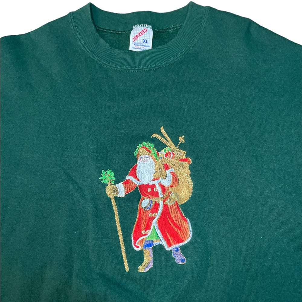 Vintage Early 1990’s Green Jerzees Size XL‎ Santa Claus Sweatshirt Unisex Xmas